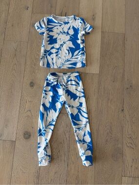 Mason Grey Mini Toddler Pajamas - Size 2T - Blue & White Floral Leaf Print